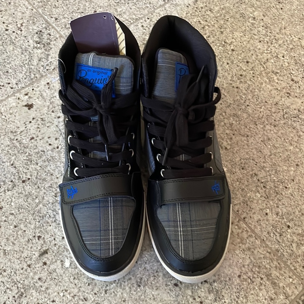 Brand new original penguin high tops, grey and blue checkered pattern